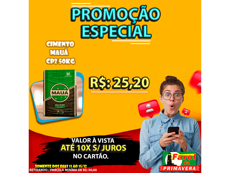Promoção de CIMENTO MAUÁ válida somente do dias 11 ao 15/12/2020